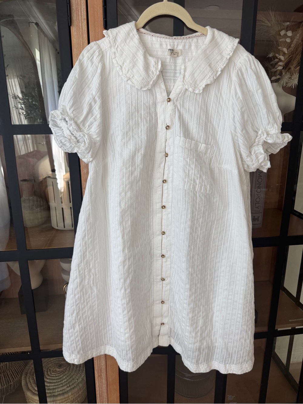 Pilcro Anthropologie Keira Collared Button-Front Mini Dress ruffle peterpan plus